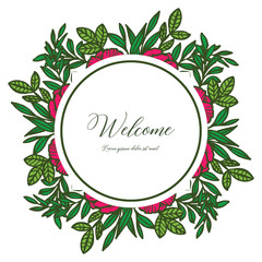 Vector illustration beauty red flower frame for greeting card welcome hand drawn