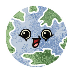 retro illustration style cartoon planet earth