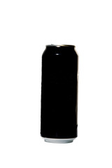 black aluminum soda can on a white background