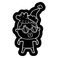 Fototapeta premium cartoon icon of a woman wearing spectacles wearing santa hat