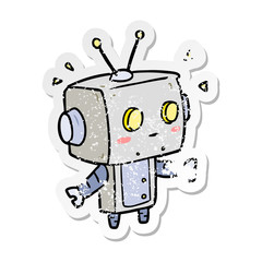 distressed sticker of a cartoon robot