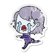 distressed sticker of a cartoon crying vampire girl