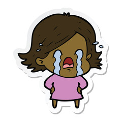 sticker of a cartoon woman crying