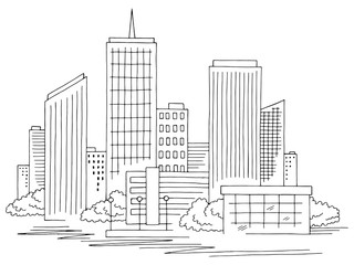 City graphic black white cityscape sketch illustration vector