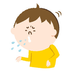手書き風のイラスト。くしゃみをしている男の子。