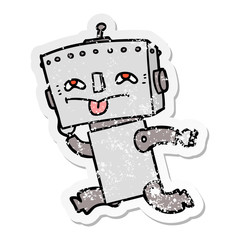 distressed sticker of a cartoon robot