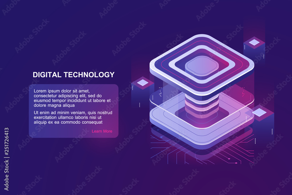 Poster personal data protection, server room, datacenter concept, bigdata processing isometric vector, futu
