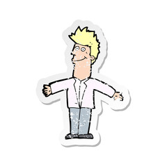 retro distressed sticker of a cartoon happy man
