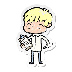 distressed sticker of a cartoon happy boy