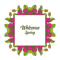 Vector illustration pink flower frame design that blooms for card welcome hand drawn