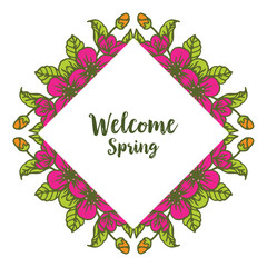 Vector illustration pink flower frame design that blooms for card welcome hand drawn