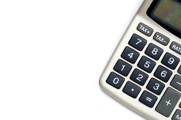 calculator with tax plus and minus buttons isolated on white background