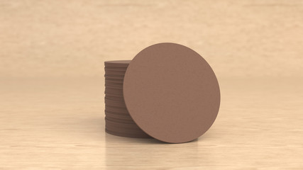 Mockup of blank cardboard round beer coasters