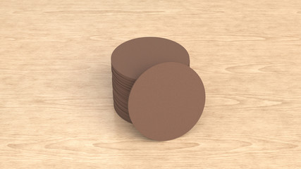 Mockup of blank cardboard round beer coasters