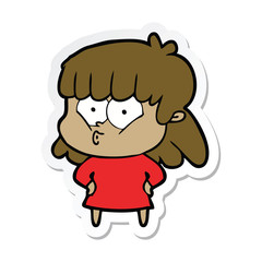 sticker of a cartoon whistling girl