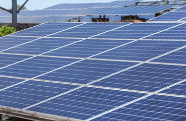 solar cells or photovoltaics in solar power station convert light energy from the sun into...