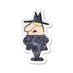 retro distressed sticker of a cartoon man in coat and hat