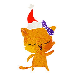 retro cartoon of a cat with bow on head wearing santa hat