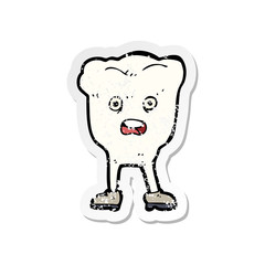 retro distressed sticker of a cartoon tooth looking afraid