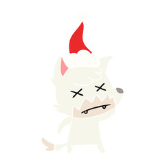 flat color illustration of a dead fox wearing santa hat