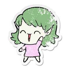 distressed sticker of a cartoon elf girl