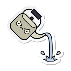 sticker of a cute cartoon pouring kettle