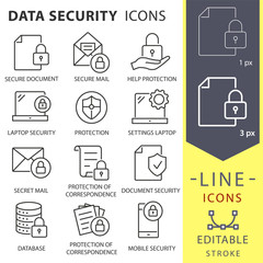 Data security line icons set. Black vector illustration. Editable stroke.