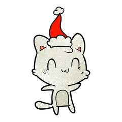 textured cartoon of a happy cat wearing santa hat
