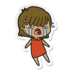 sticker of a cartoon girl crying
