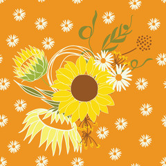 sunflower flower abstract seamless pattern with white background