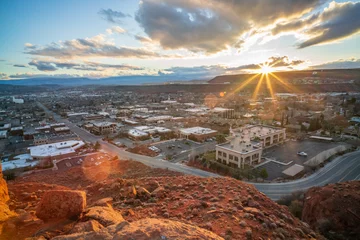 Foto op Canvas Sunrise over St. George, Utah - Morning Light Sunstar © Charlie Kessner