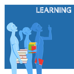 Naklejka premium Users with books on learning. The concept of successful students. Vector illustration. 