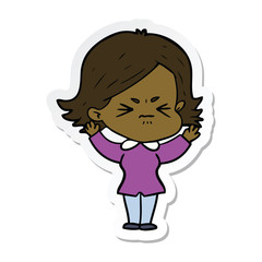 sticker of a cartoon angry woman