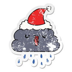 christmas distressed sticker cartoon  kawaii rain cloud
