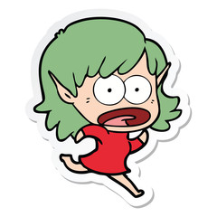 sticker of a cartoon shocked elf girl