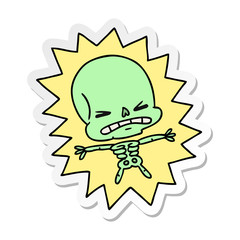 sticker cartoon of a scary skeleton