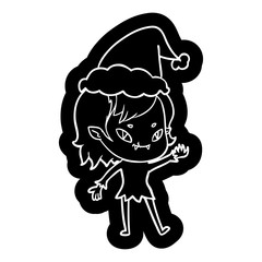 cartoon icon of a friendly vampire girl wearing santa hat