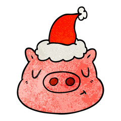 textured cartoon of a pig face wearing santa hat