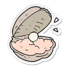 sticker of a cartoon oyster with pearl