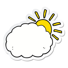 sticker of a cartoon sun and cloud symbol
