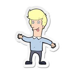 sticker of a cartoon man sticking out tongue