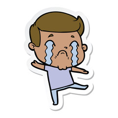 sticker of a cartoon man crying