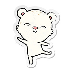distressed sticker of a happy cartoon polar bear dancing