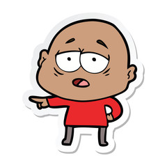 sticker of a cartoon tired bald man
