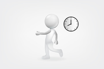 3d white man late to work design vector logo