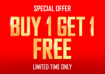 Fototapeta premium Buy 1 Get 1 Free, Sale poster design template, special offer, half price, vector illustration