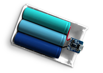 Portable battery for mobile (Power Bank) isolated on  white background.  The photo inside of...