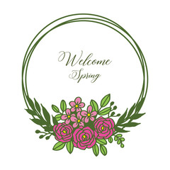 Vector illustration white background pink flower frame for greeting card welcome hand drawn