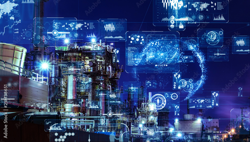 Poster Industry and data analytics concept. GUI (Graphical User Interface).