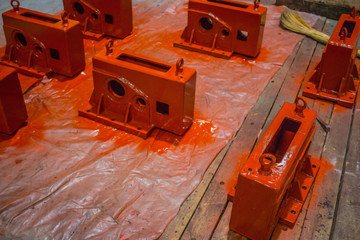 Gearbox housing opened red-brown primer.